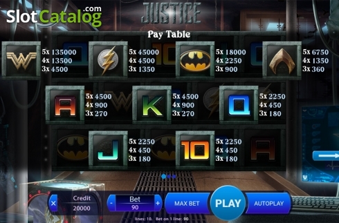 Paytable . Justice slot