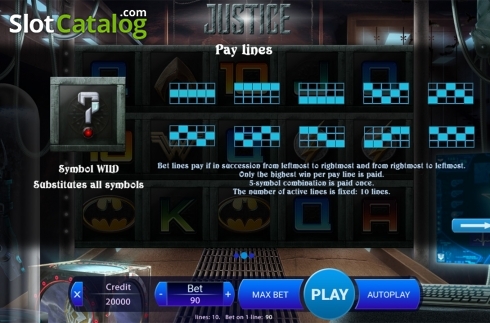 Paytable 2. Justice slot