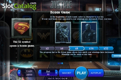 Paytable 3. Justice slot