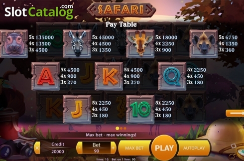 Paytable . Safari (X Play) slot
