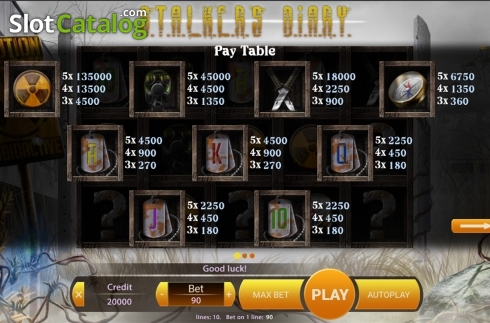 Paytable . Stalker's Diary slot