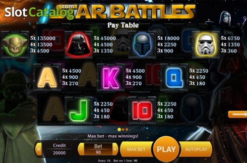 Paytable . Star Battles slot