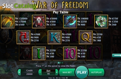 Paytable . War Of Freedom slot