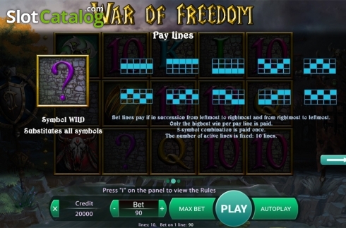 Paytable 2. War Of Freedom slot