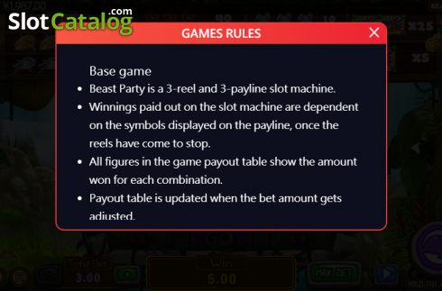 Game rules 1. Beast Party slot