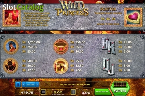 Paytable. Wild Princess (Xplosive Slots Group) slot