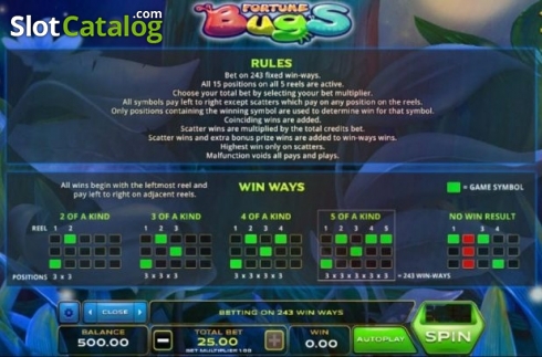 Rules. Fortune Bugs slot