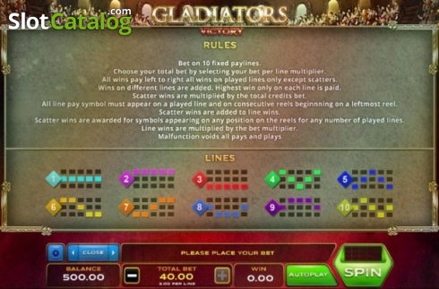 Rules. Gladiators Victory slot