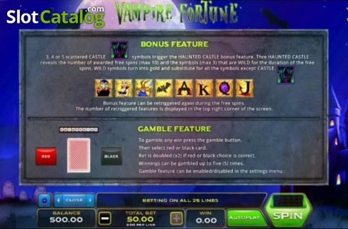 Features. Vampire Fortune slot