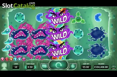 Expanding wild on 3rd reel triggers multiple winning paylines and a big win. Cyrus the Virus slot