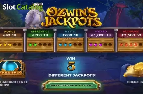 Intro screen. Ozwin's Jackpots slot