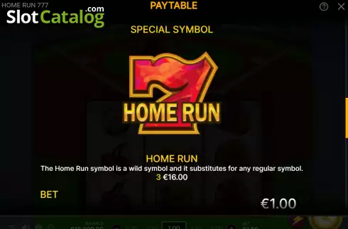Game Features screen 3. Home Run 777 slot