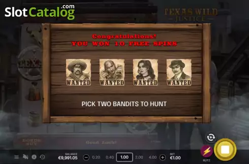 Bonus screen. Texas Wild Justice slot
