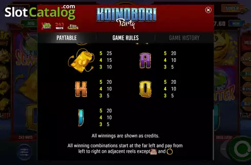 Paytable screen 3. Koinobori Party slot
