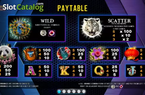 Paytable screen. Asian Woods slot