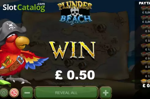 Win screen. Plunder Beach slot