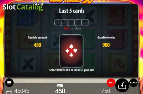 Risk/Gamble game screen. Mad Cubes 50 slot