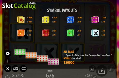 Paytable screen. Mad Cubes 50 slot