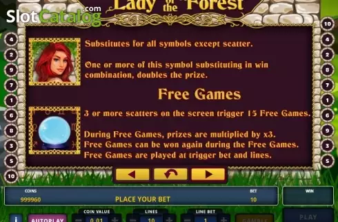 ペイテーブル2. Lady of the Forest カジノスロット