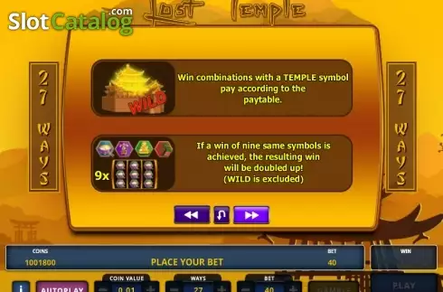 Paytable 2. The Lost Temple slot