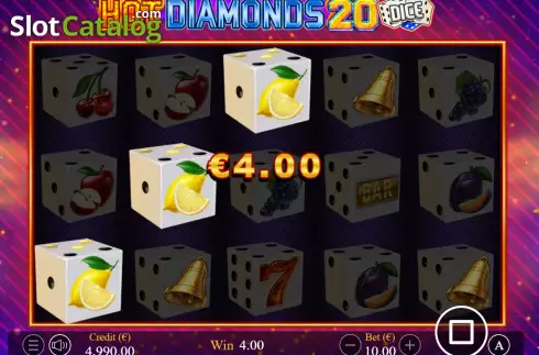 Win screen. Hot Diamonds 20 Dice slot