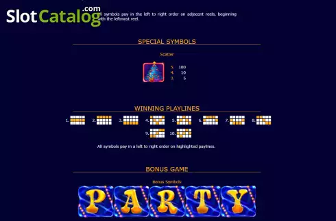 Paylines screen. Xmas Party (Zillion Games) slot