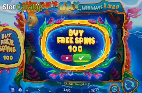 Buy Free Spins screen. Shark's Bay slot