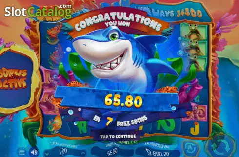 Win Free Spins screen. Shark's Bay slot