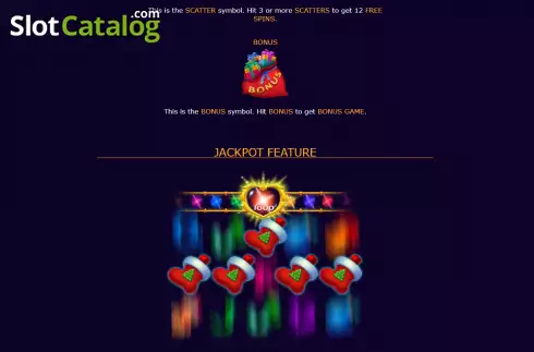 Game Features screen. SantaS Jackpot slot