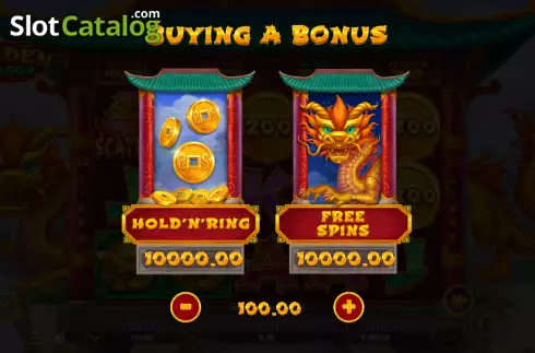 Buy Bonus screen. Golden Dragon (Zillion Games) slot