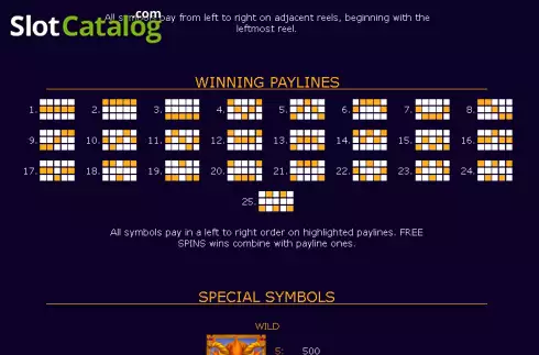 Paylines screen. Golden Dragon (Zillion Games) slot