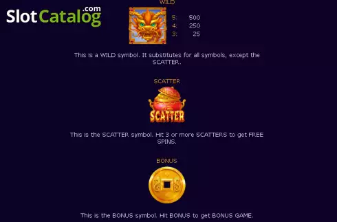 Special symbols screen. Golden Dragon (Zillion Games) slot