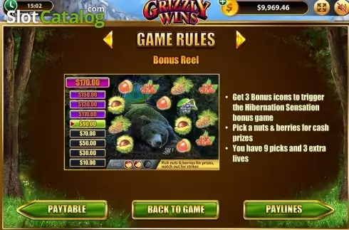 Paytable 3. Grizzly Wins slot