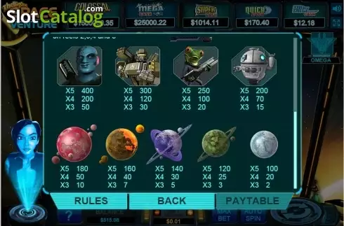 Paytable 2. Space Venture slot