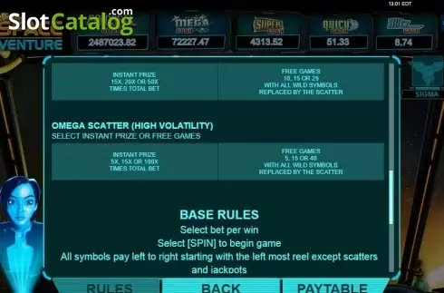 Paytable 5. Space Venture slot