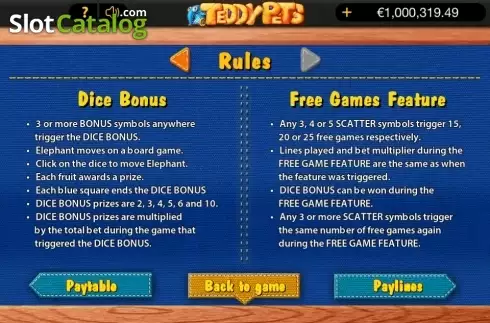 Paytable 3. Teddy Pets slot