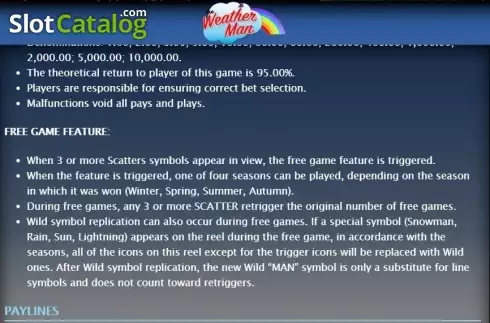 Paytable 5. The Weather Man slot