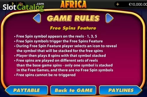 Paytable 2. Africa (bwin.party) slot