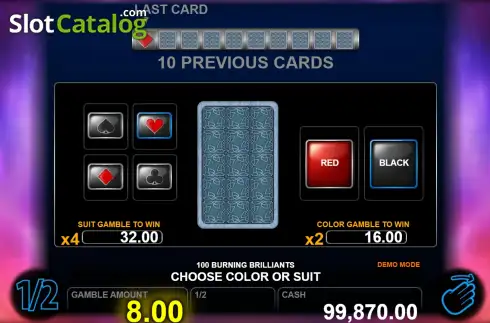 Bildschirm3. 100 Burning Brilliants slot