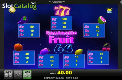 Paytable. Fantastic Fruit slot