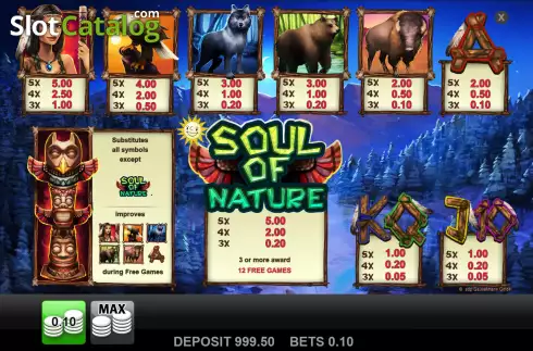 Paytable screen. Soul of Nature slot