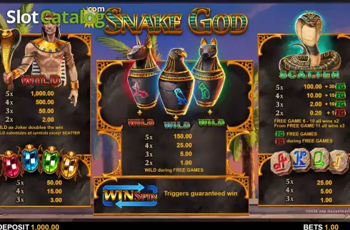 PayTable Screen. Snake God slot