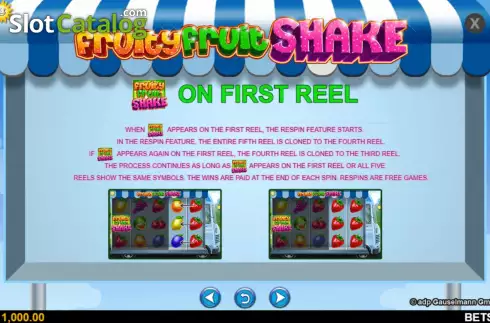 Game Feature screen. Fruity Fruit Shake slot