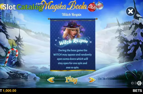 Witch Respin screen. Magika Boola Xmas Spirit slot