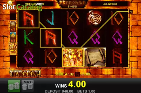 Free Spins screen 3. Tiwanaku slot