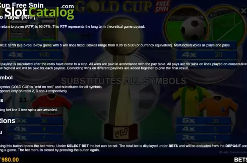 Game Rules screen. Gold Cup Free Spin slot