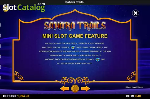 Special symbol screen. Sahara Trails slot