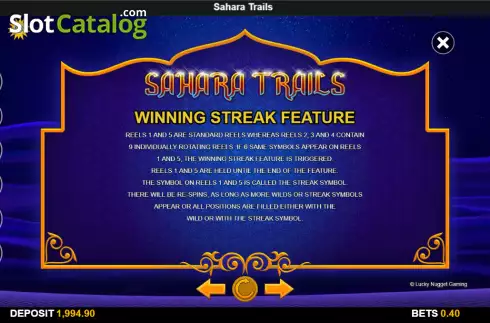 Winning streak fwature screen. Sahara Trails slot