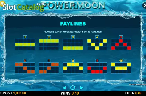Paylines screen. Powermoon slot