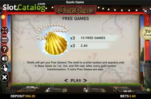 Free Games screen. Sushi Game slot